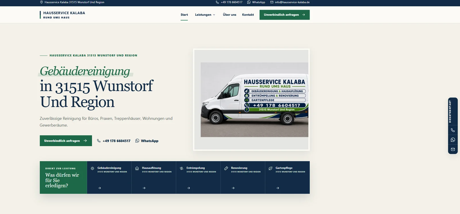 Website von Hausservice Kalaba in Wunstorf