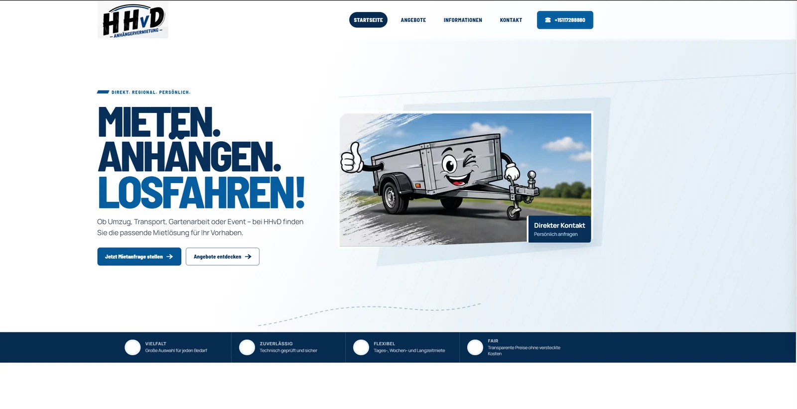 Website der HHvD Anhängervermietung in Vechta