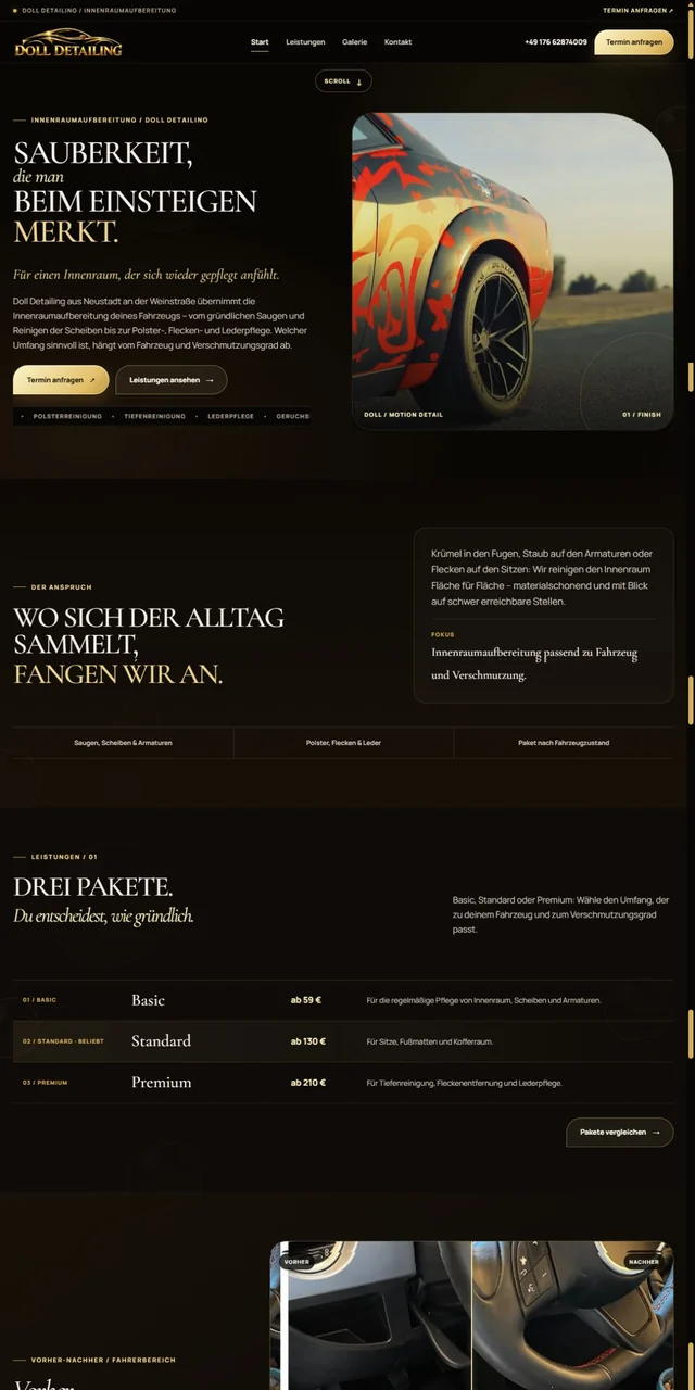 Startseite von Doll Detailing für professionelle Fahrzeugaufbereitung