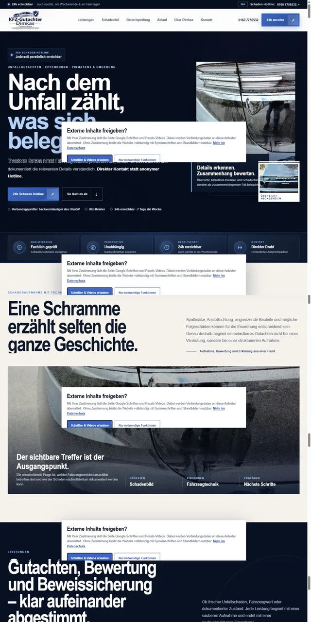 Website des KFZ-Gutachters Dimkas für Pirmasens und Umgebung