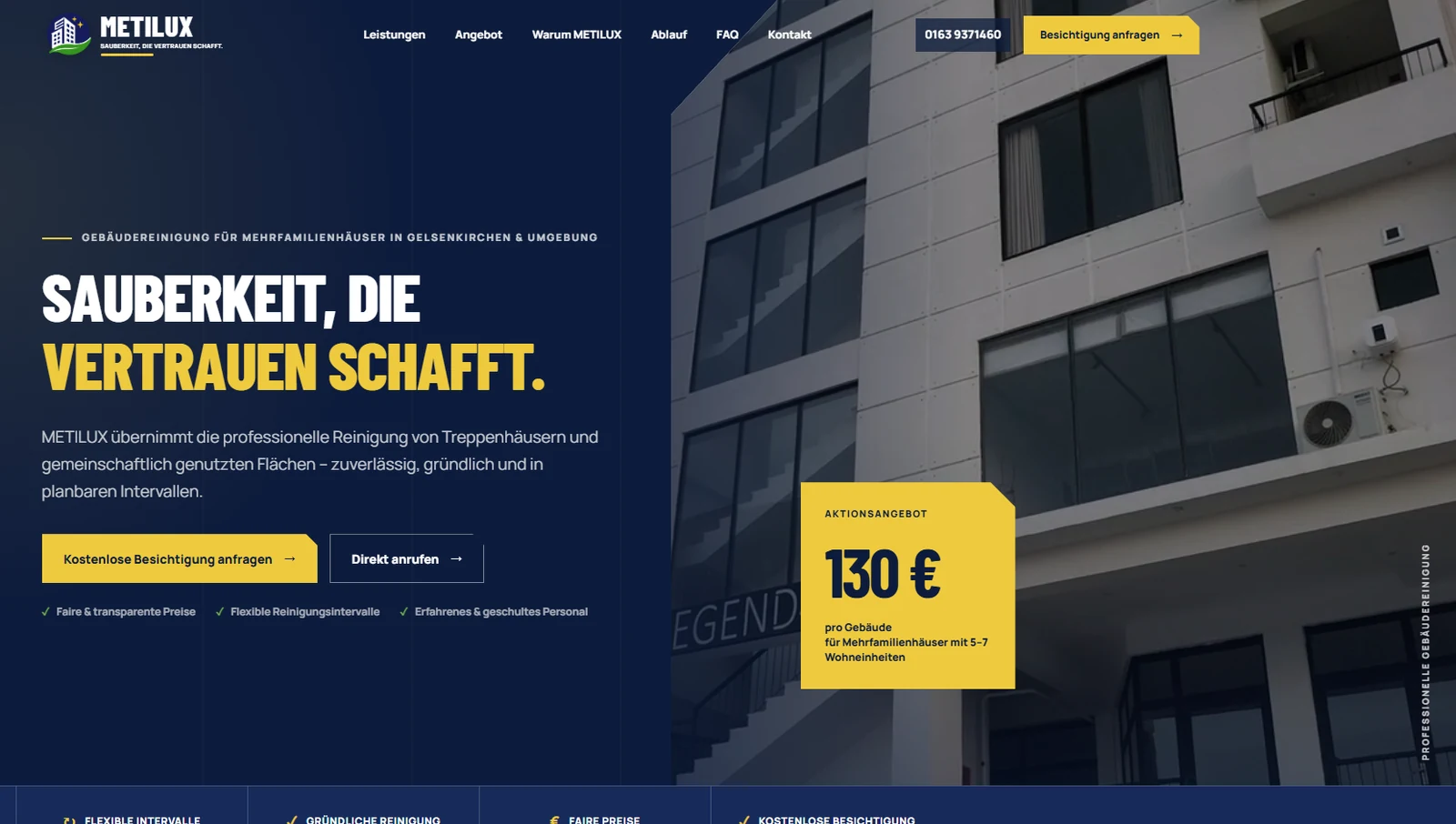 Website der METILUX Gebäudereinigung