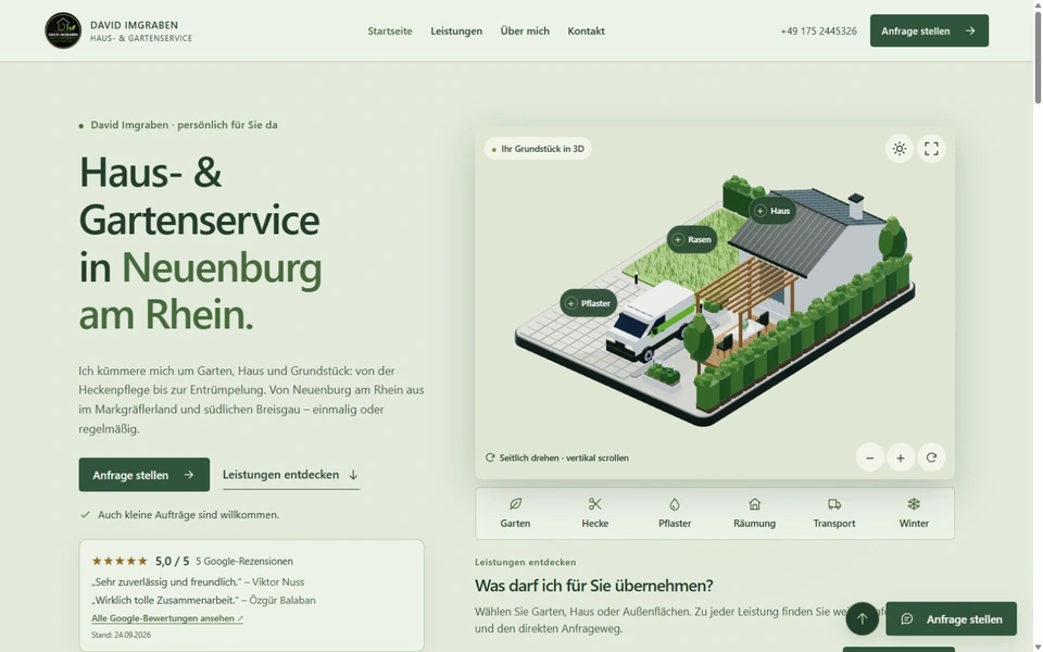 Haus- & Gartenservice Imgraben — Ansicht der neuen Website