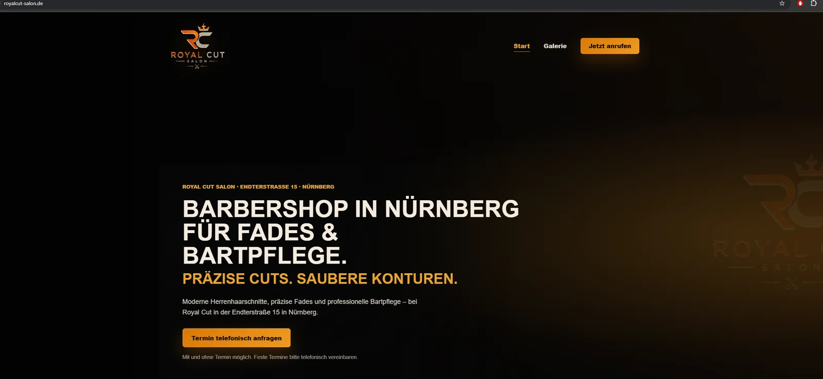 Website des Royal Cut Salons in Nürnberg